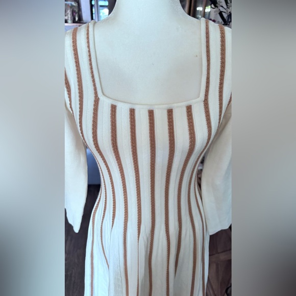 A-Line Sweater Dress cream and tan vertical stripes - Picture 11 of 16
